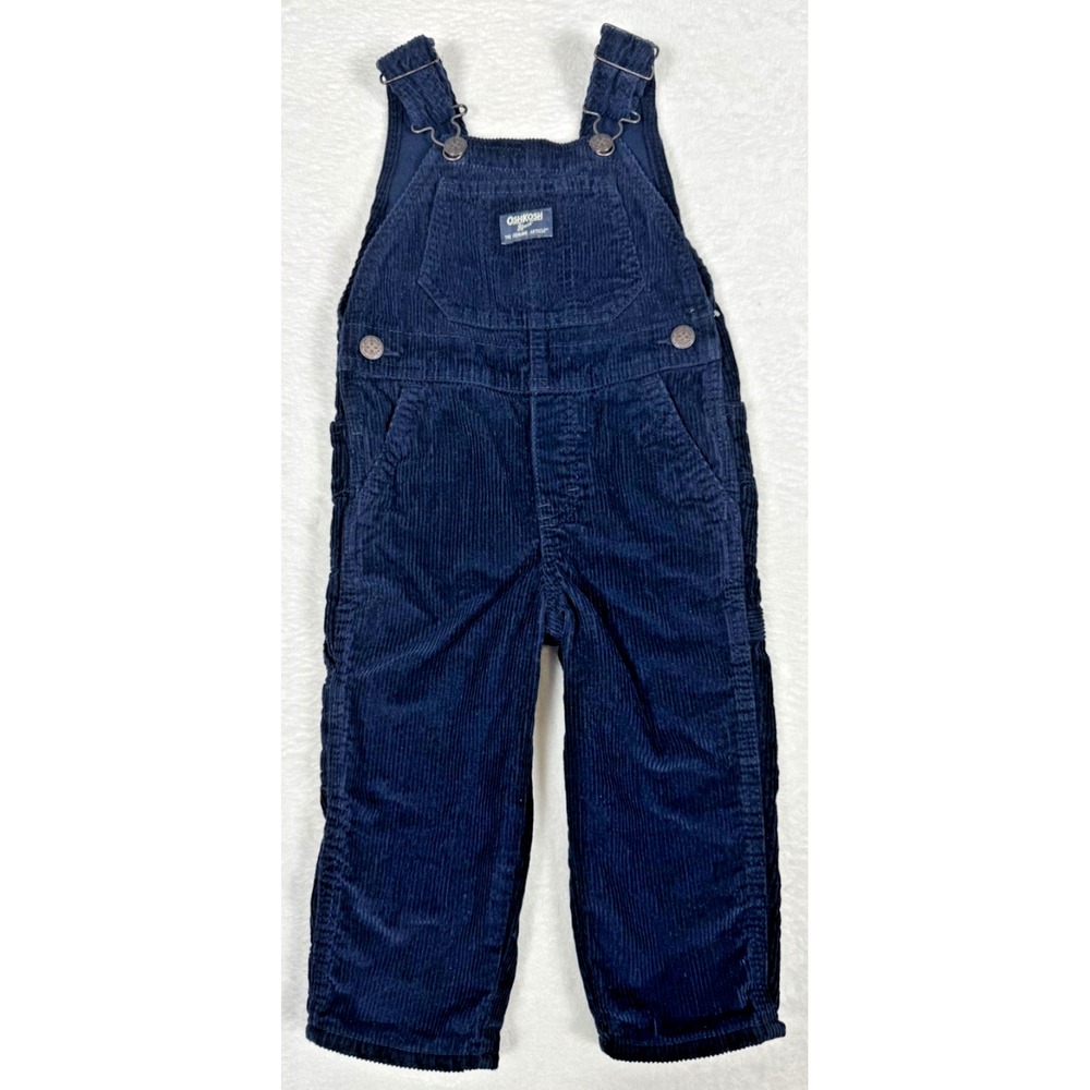 Vintage OshKosh B'Gosh sz 2T Toddler Navy Blue Corduroy Bib Overalls Vestbak USA